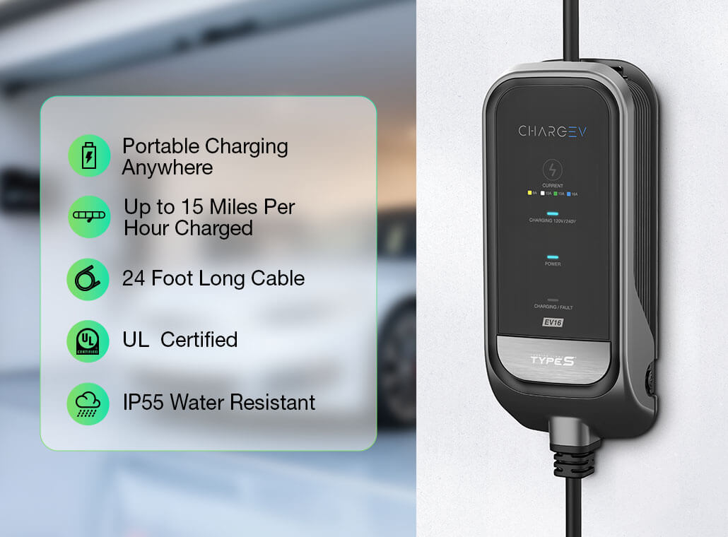 CHARGEEV 16A Level 1 Charger, Compatible with All EV Models