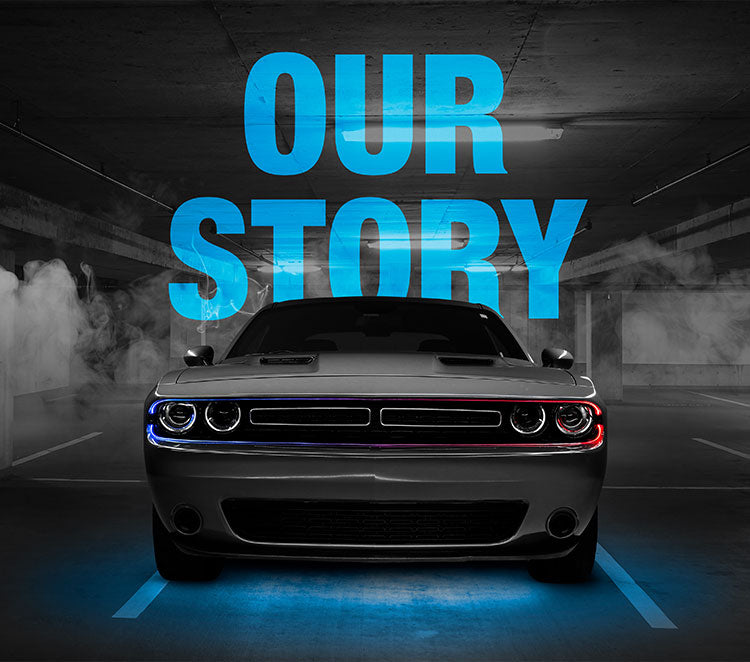 Image of car with 'Our Story' written behind it.